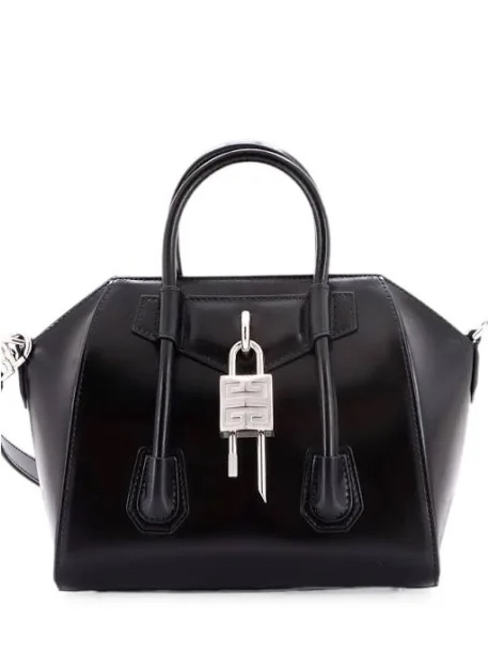 Black Leather Top-Handle Women's Bag with Silver Lock
